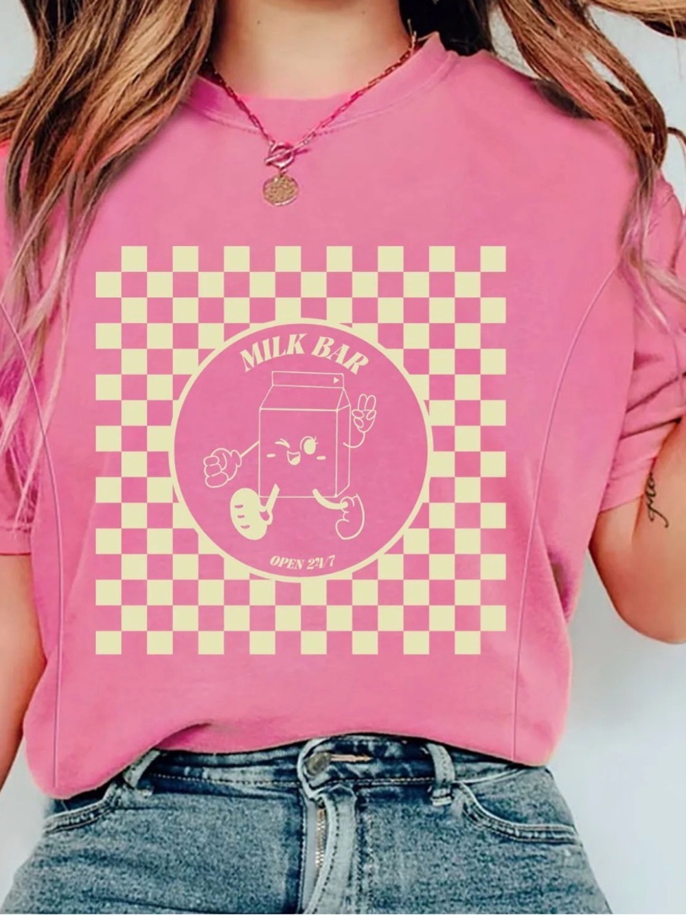 Women's Pink Nursing Tee with Hidden Zippers And “Milk Bar' Print, Large